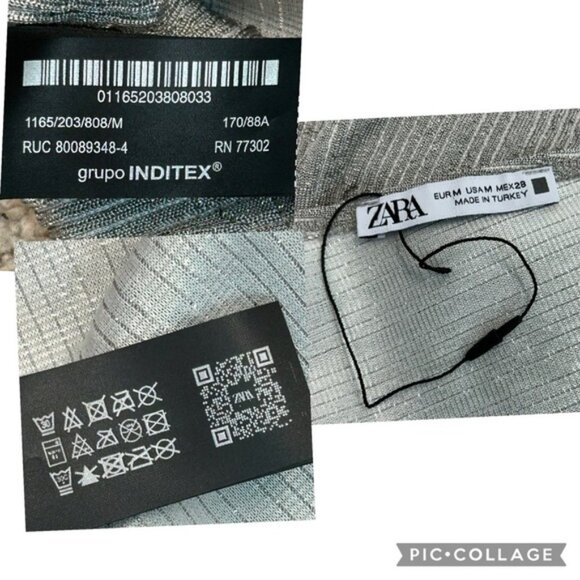 Zara Gray sleeveless textured metallic silver ruched bodycon maxi dress M NWOT - Picture 13 of 15